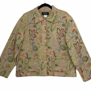 Natural Tan Floral Tapestry Cotton Jacket Large